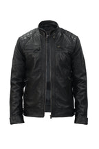 Men's Vintage Leather Quilted Biker Jacket-Monaco