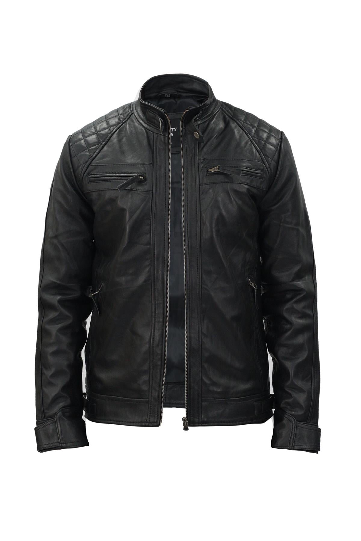 Men's Vintage Leather Quilted Biker Jacket-Monaco
