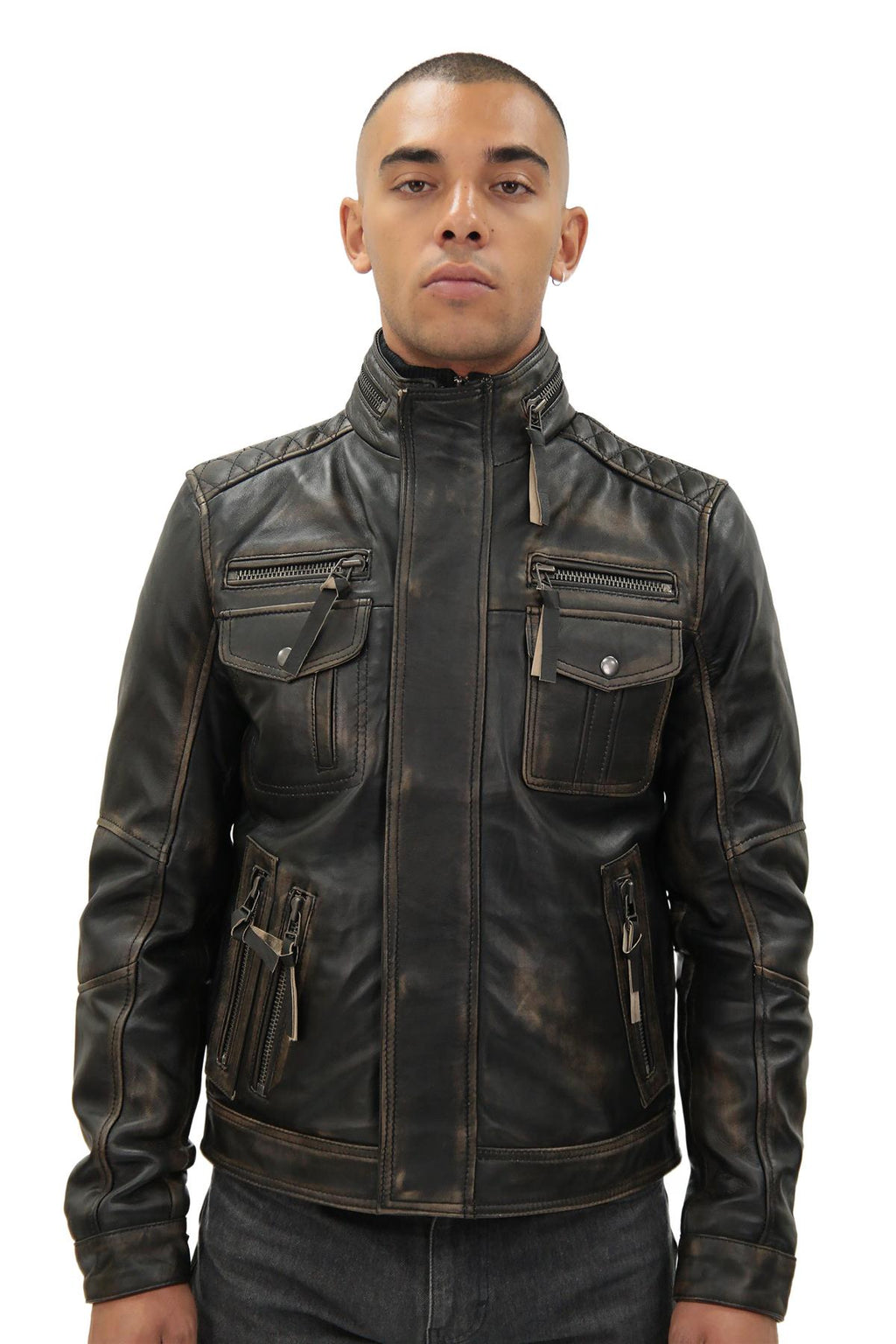 Men's Leather Retro Biker Jacket-Toronto