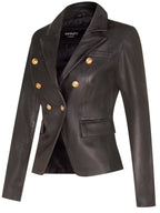 Womens Leather Military Blazer Jacket-Aalborg