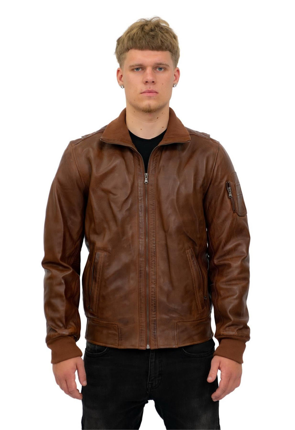 Mens Leather Varsity Bomber Jacket-Adana