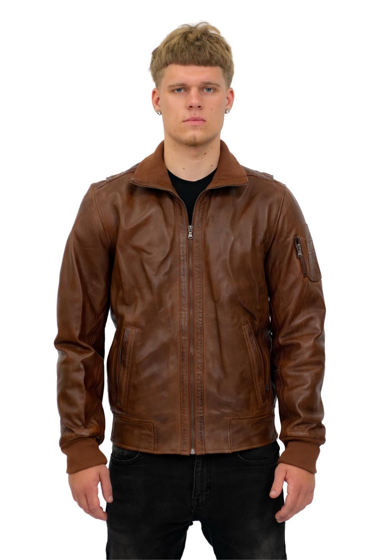 Mens Leather Varsity Bomber Jacket-Adana