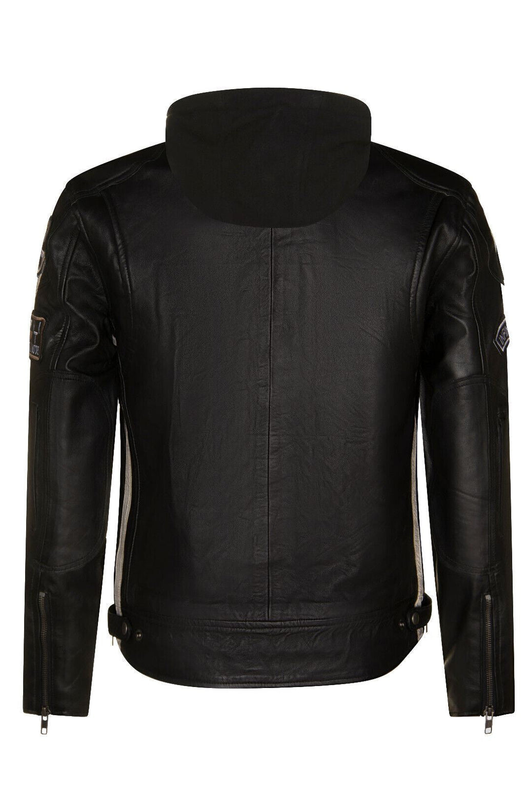 Mens Racing Hooded Leather Biker Jacket-Detroit