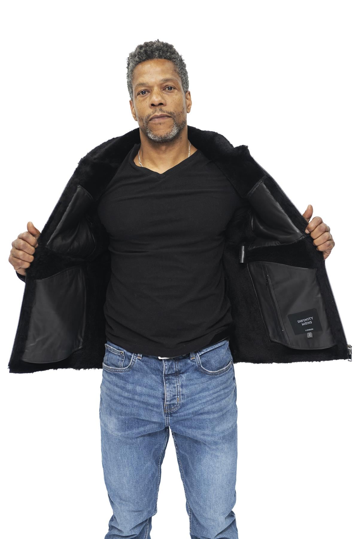 Mens Sheepskin Biker Bomber Jacket-Agboville