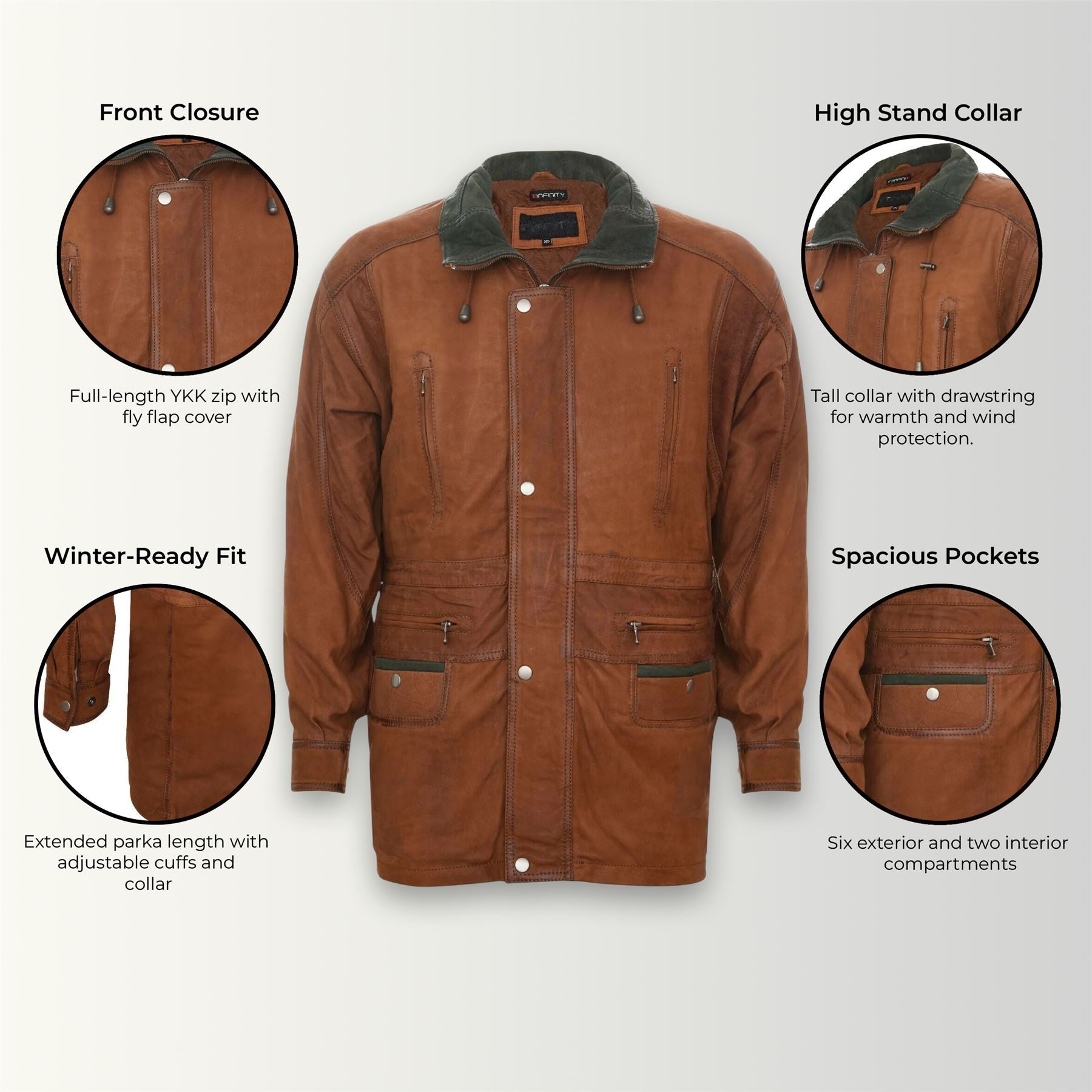 Mens Nubuck Leather Parka Coat-Winnipeg