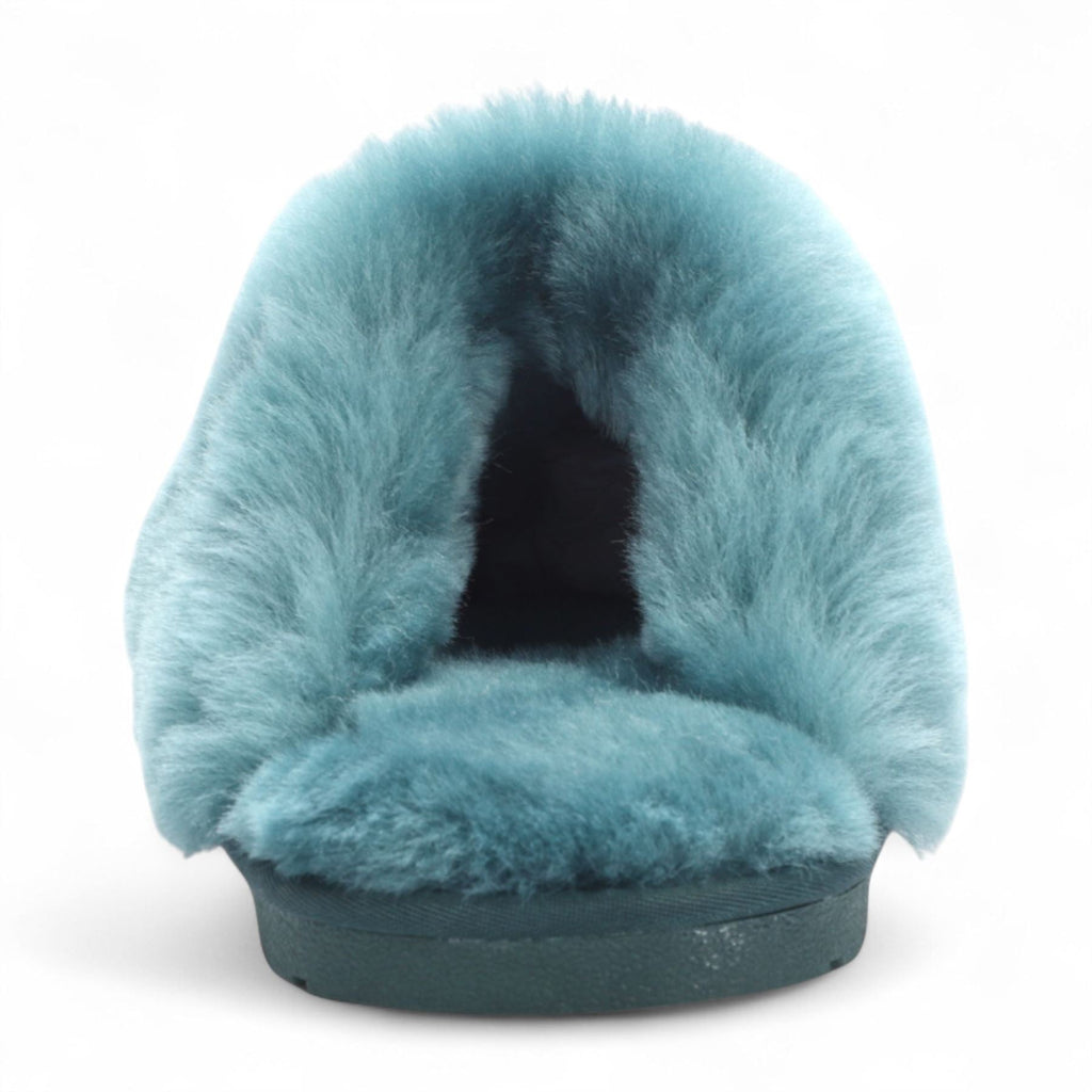 Women's Genuine Sheepskin Green Suede Mule Winter Slippers - Luna