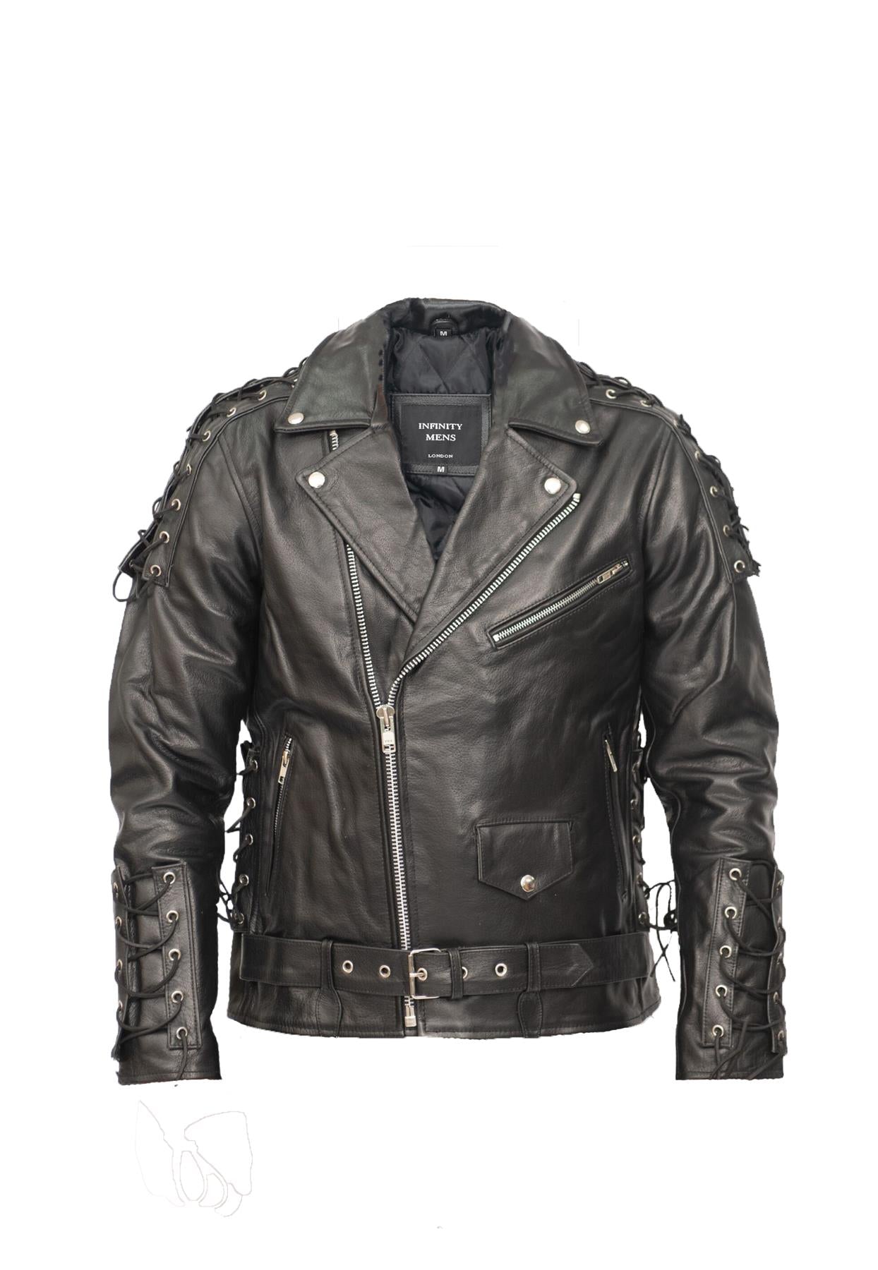 Mens Embossed Brando Leather Biker Jacket-Chicago