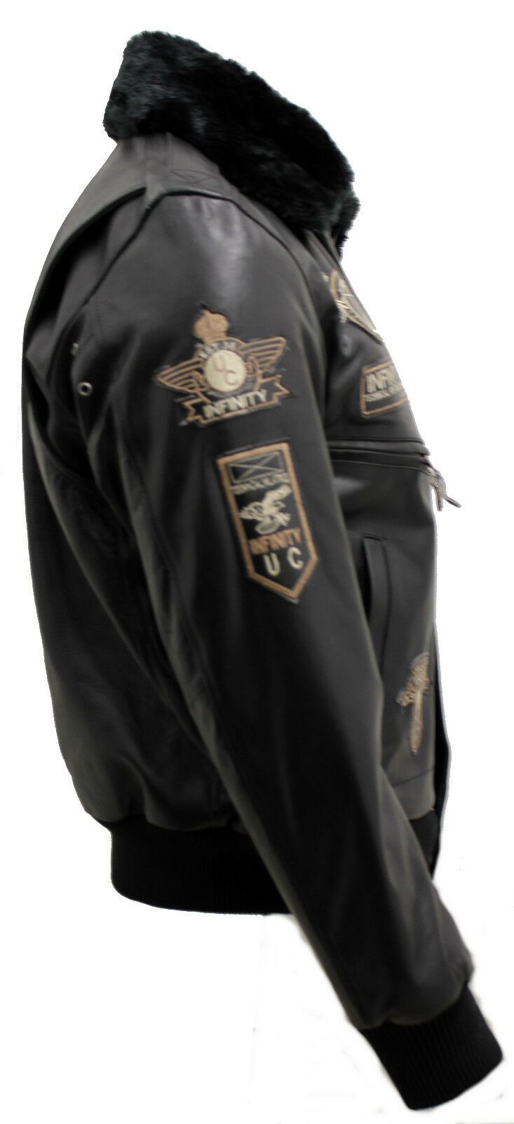 Mens Cow Hide Detachable Collar Leather Flight Bomber Jacket