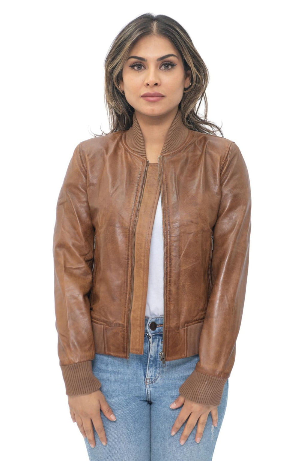 Womens MA-1 Leather Bomber Jacket-Abbotsford