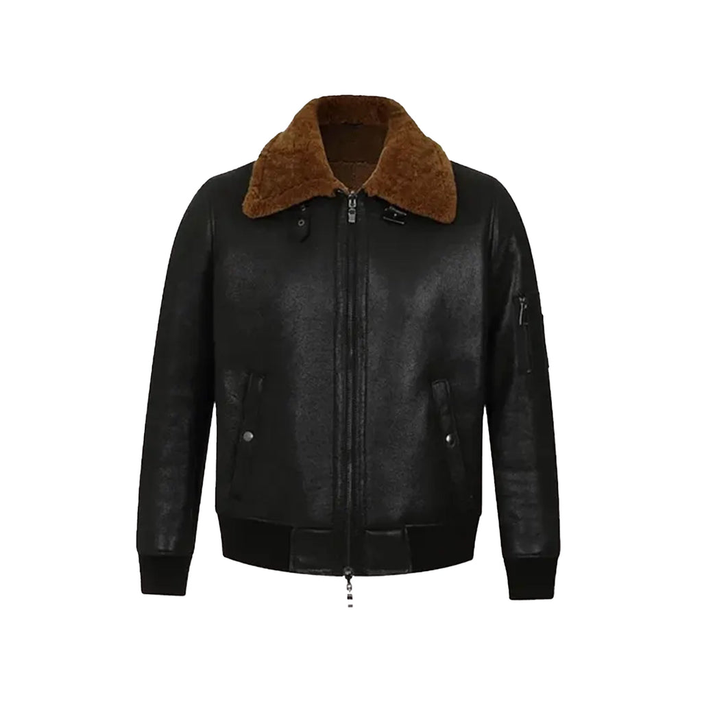 Mens Black Bomber B3 Shearling Collar Jacket