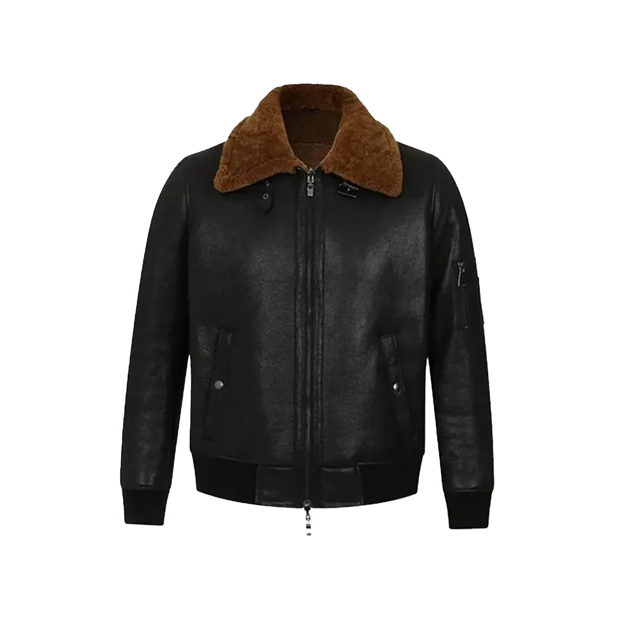 Mens Black Bomber B3 Shearling Collar Jacket