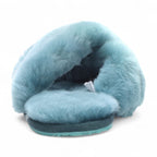 Women's Sheepskin Slippers Teal Warm Winter Fur Crossover - Snowbelle