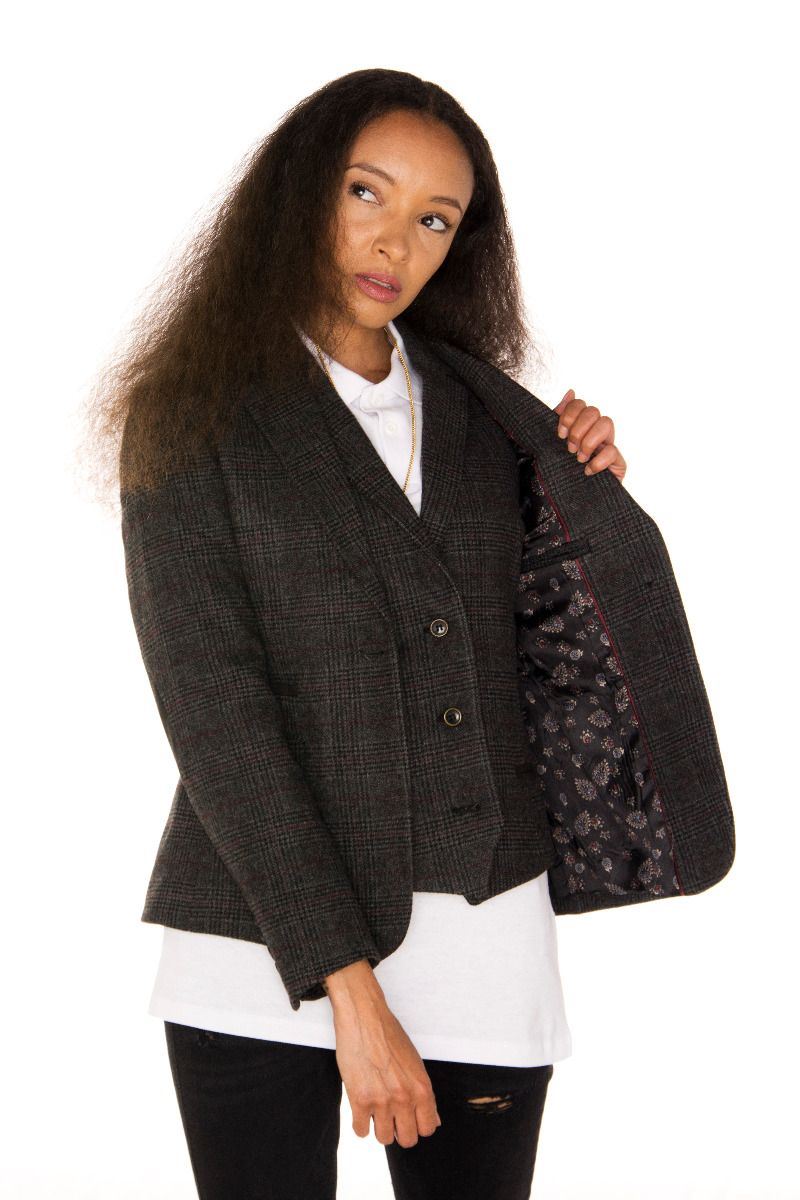 Womens Tweed 1920s Herringbone Charcoal Blazer