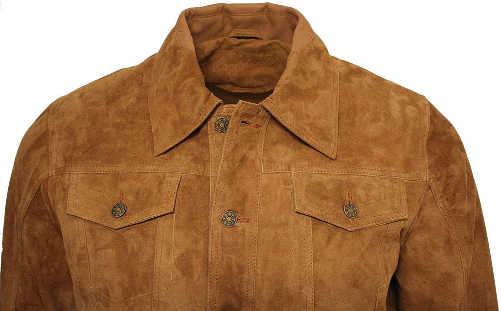 Mens Goat Suede Leather Trucker Jacket-Taraz