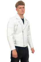 Mens Cowhide Leather Biker Jacket-Nassau