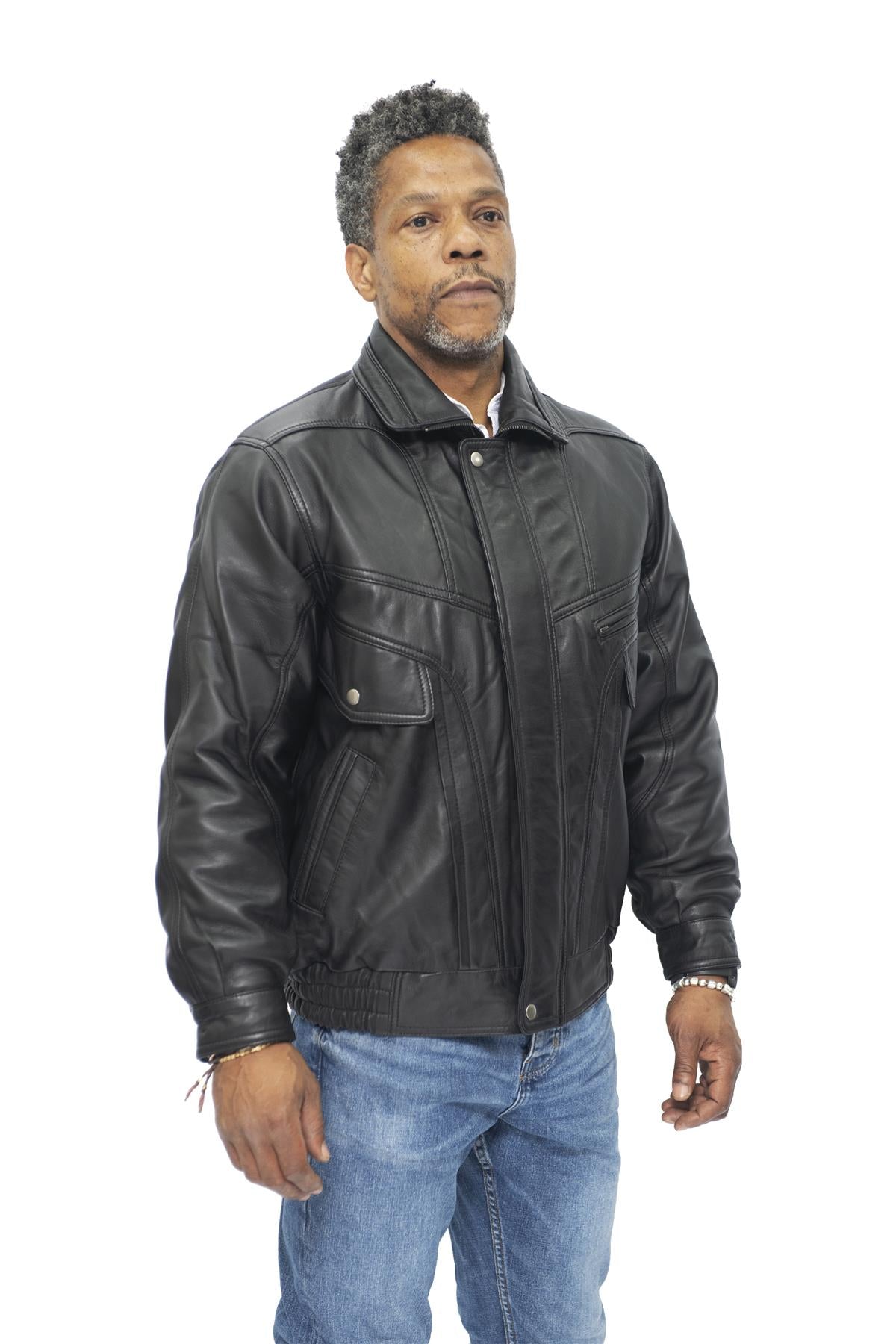 Mens Classic Harrington Bomber Leather Jacket-Minsk