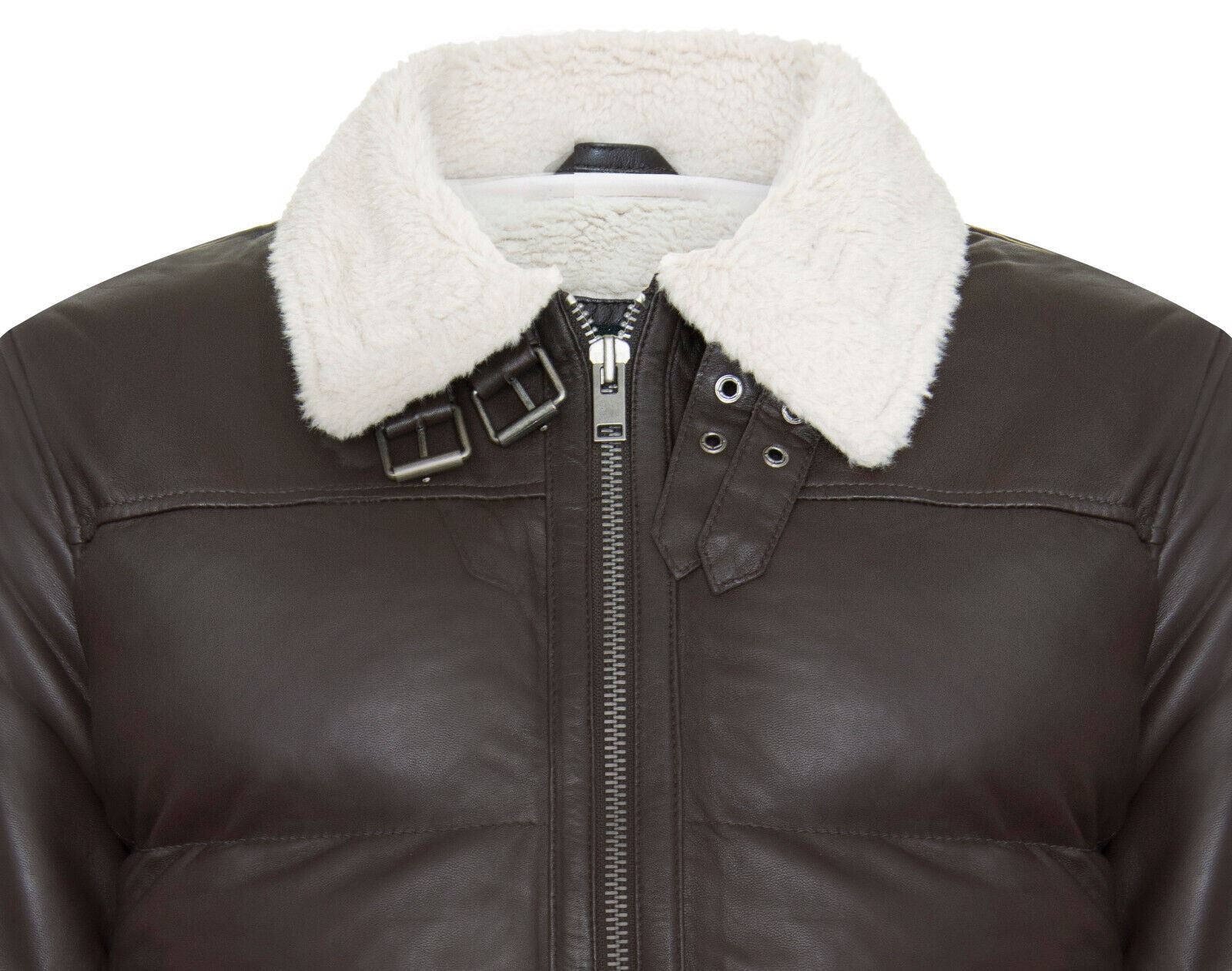 Men's Leather Quilted Biker Puffer Jacket - Brasília