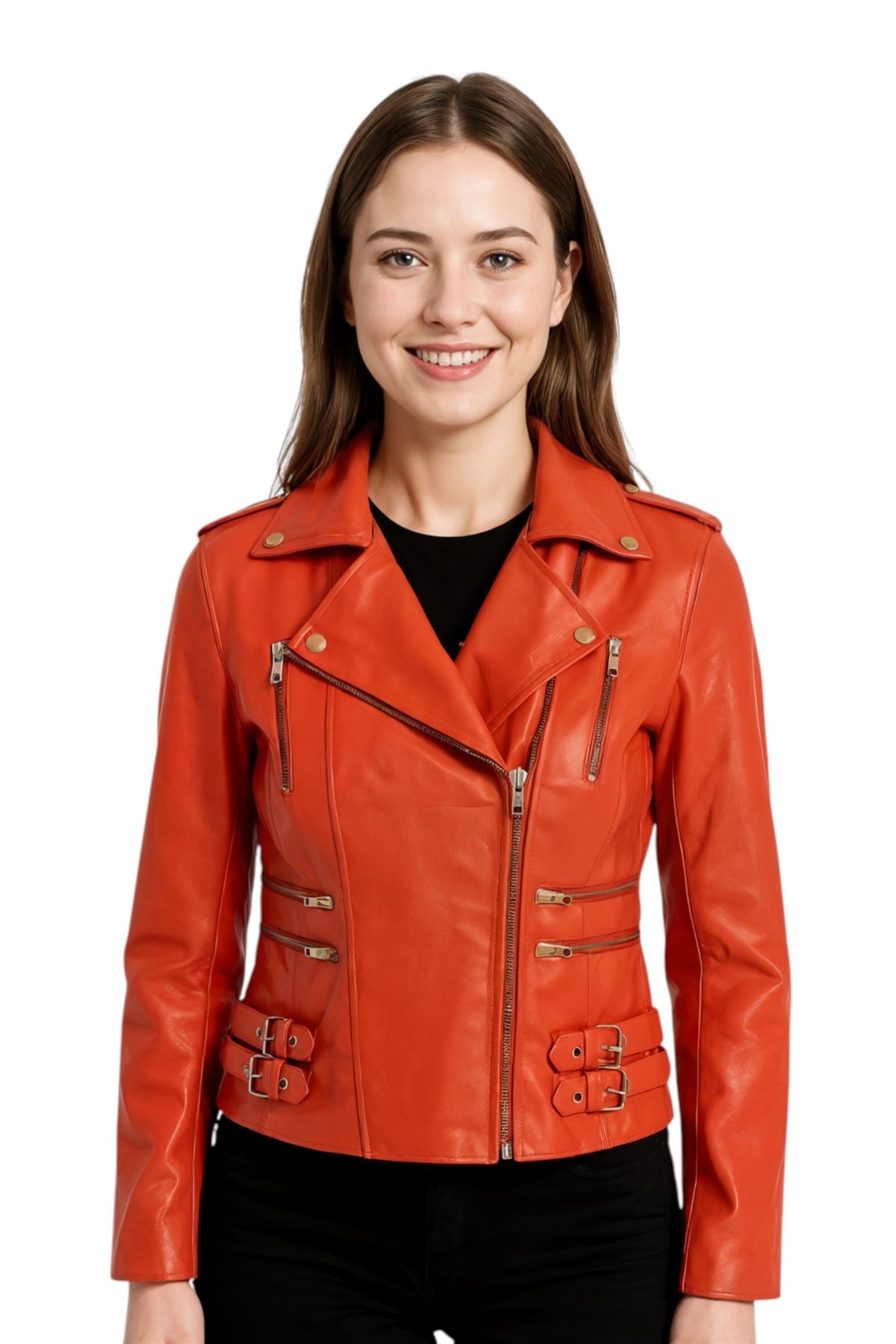 Womens Leather Vintage Brando Biker Jacket-Orlando
