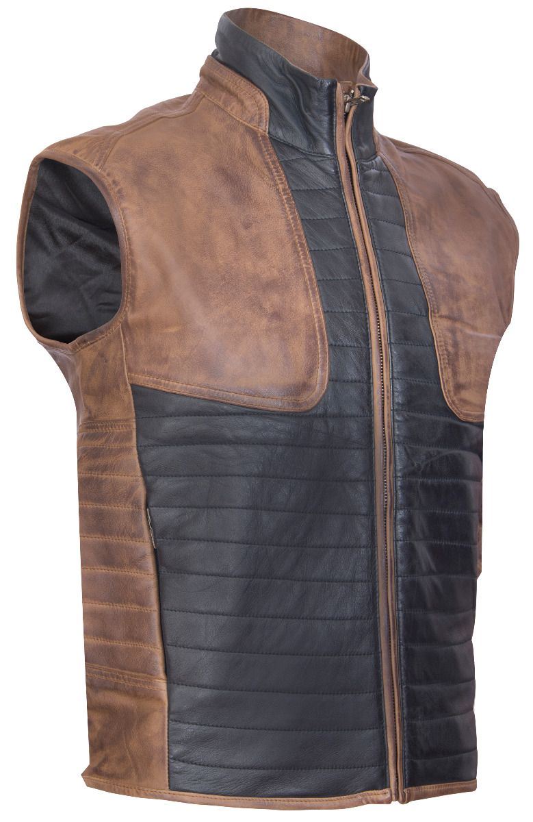 Mens Black/Brown Leather Gilet-Sheffield