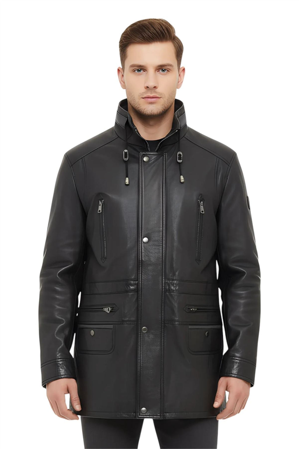 Mens Soft Italian Leather Parka Coat-Winnipeg