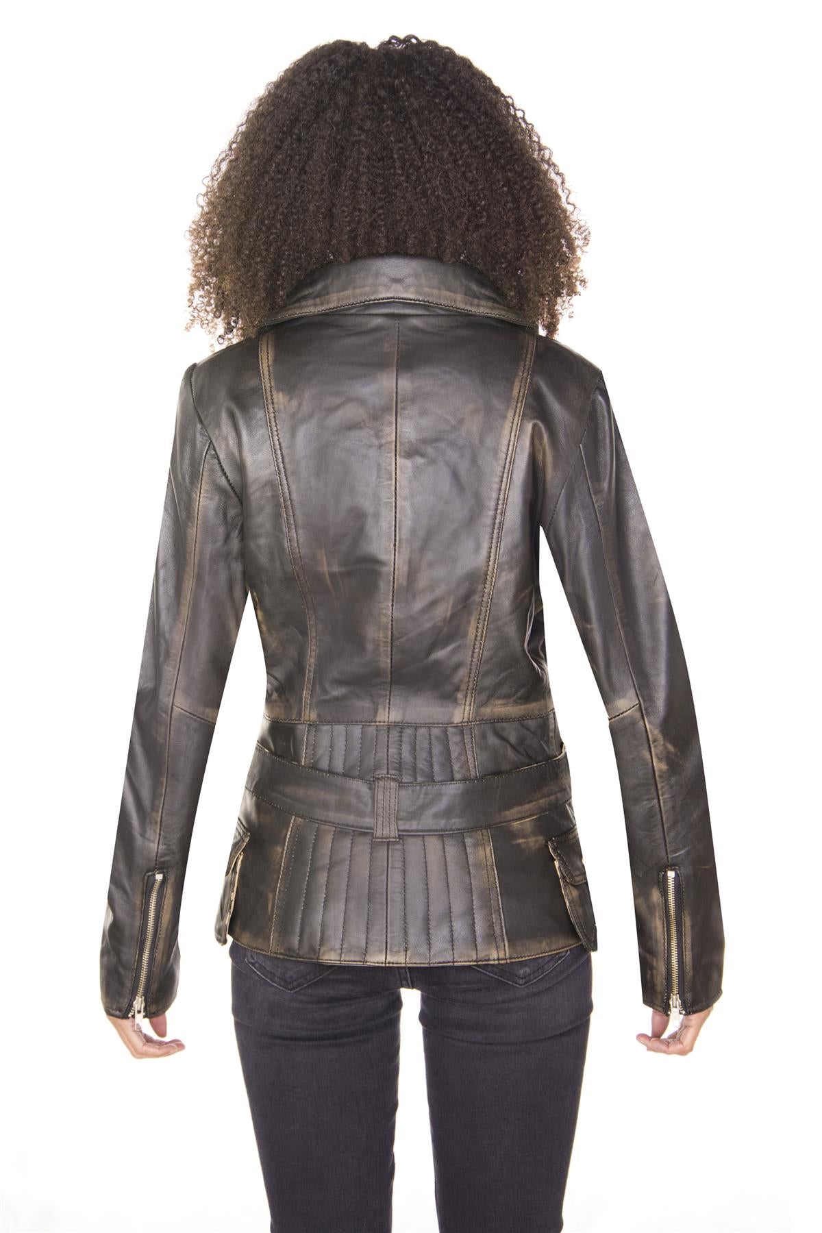 Womens Long Leather Biker Jacket-Quito