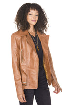 Womens Long Leather Biker Jacket-Quito