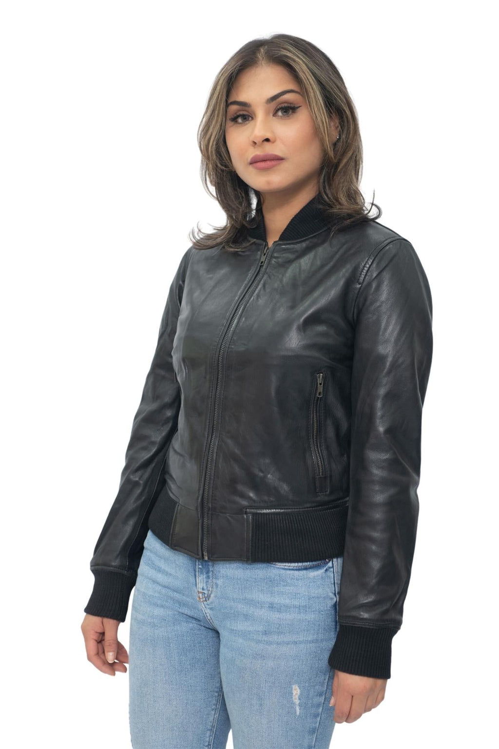 Womens MA-1 Leather Bomber Jacket-Abbotsford