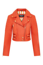 Womens Cropped Brando Leather Biker Jacket-Damascus