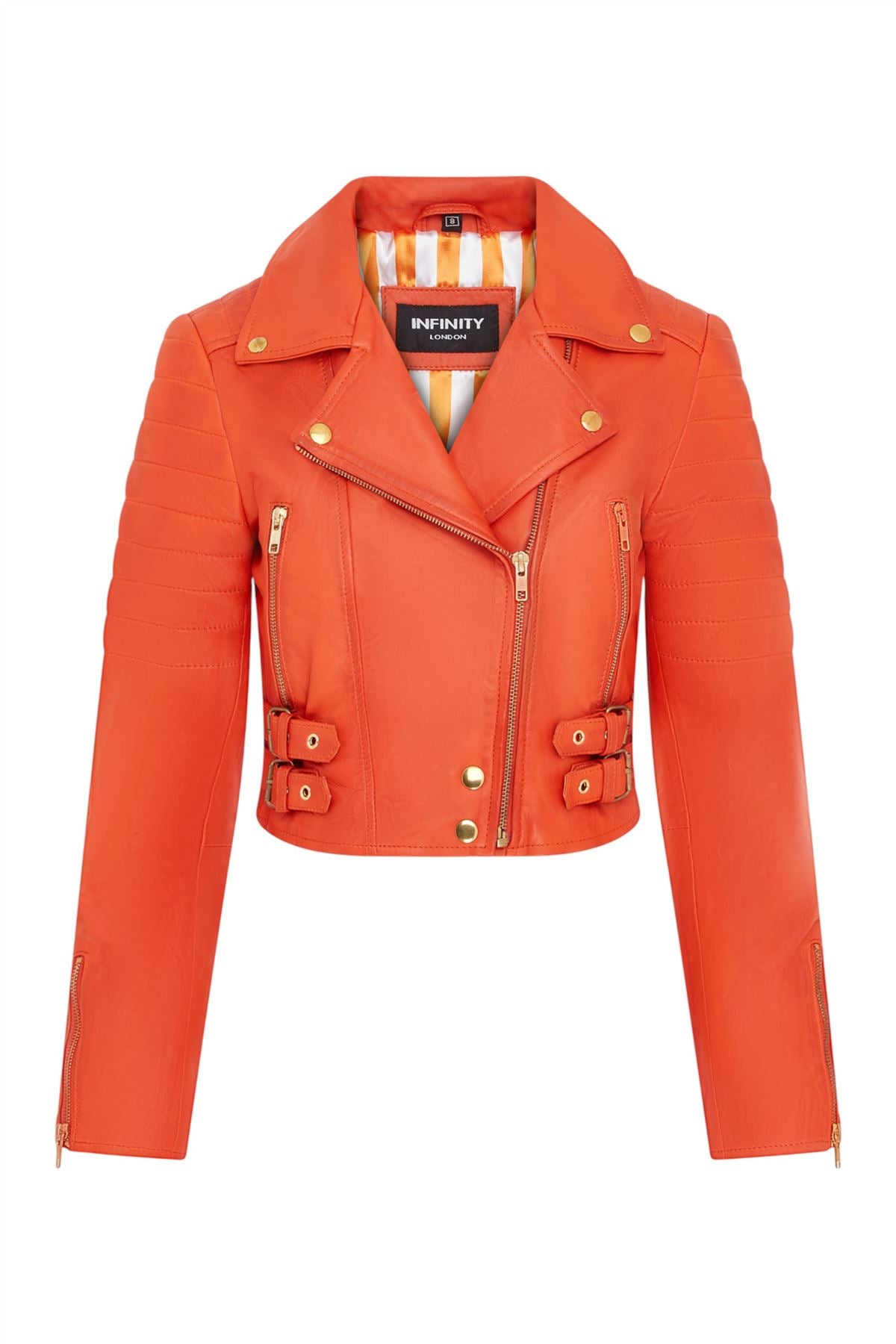 Womens Cropped Brando Leather Biker Jacket-Damascus