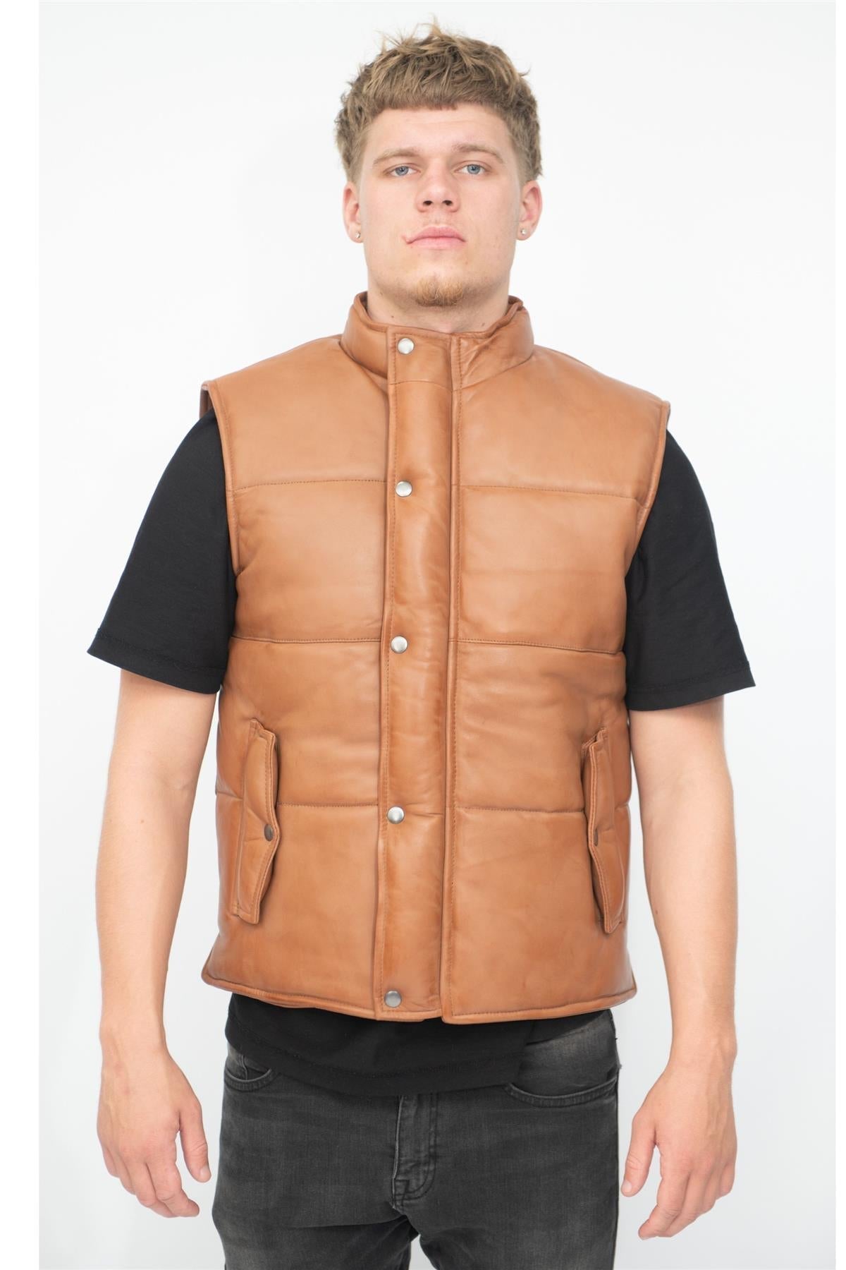 Mens Classic Leather Puffer Waistcoat-Nottingham