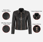 CASIDY Women Vintage Collared Leather Jacket Boxy Fit