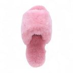 Women's Sheepskin Slippers Pink Warm Winter Fur Sliders - Nordic