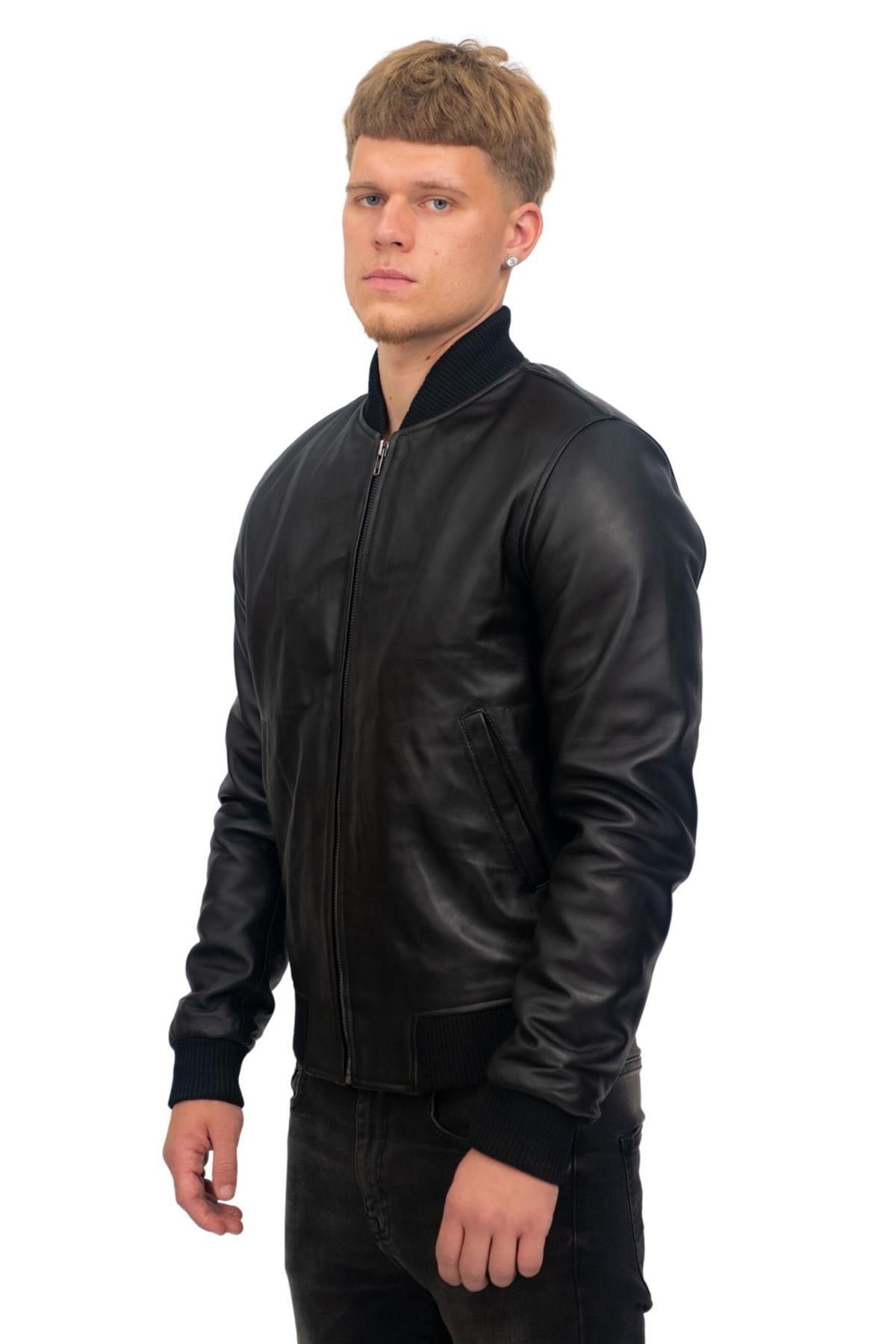 Mens Retro Varsity Leather Bomber Jacket-Pretoria