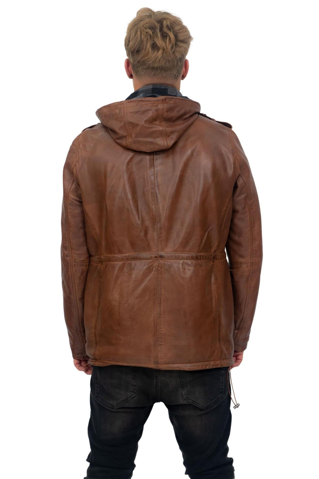 Mens Leather Hooded Trench Coat-Medellin