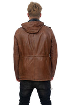 Mens Leather Hooded Trench Coat-Medellin