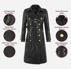 ROYAL AFFINITY Women's Double Breasted Long Leather Coat Black
