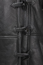 Womens Black Shearling Hooded Duffle Coat-Lille