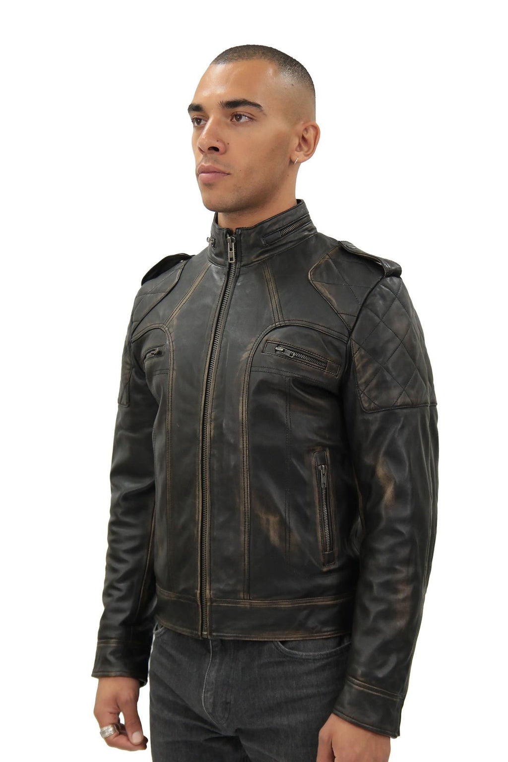 Mens Vintage Leather Racing Biker Jacket-Brooklyn