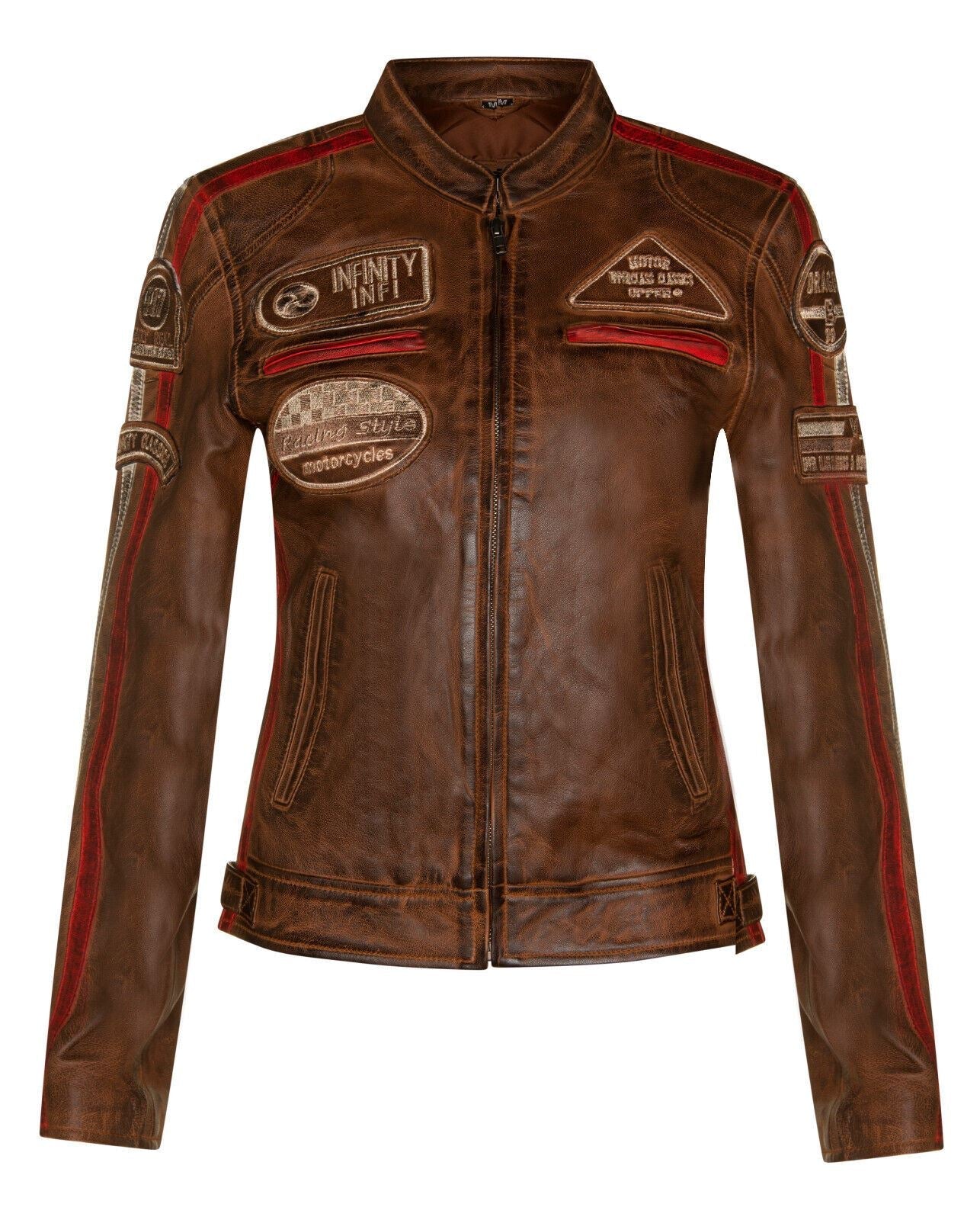 Womens Biker Racing Badges Leather Jacket-Eastleigh