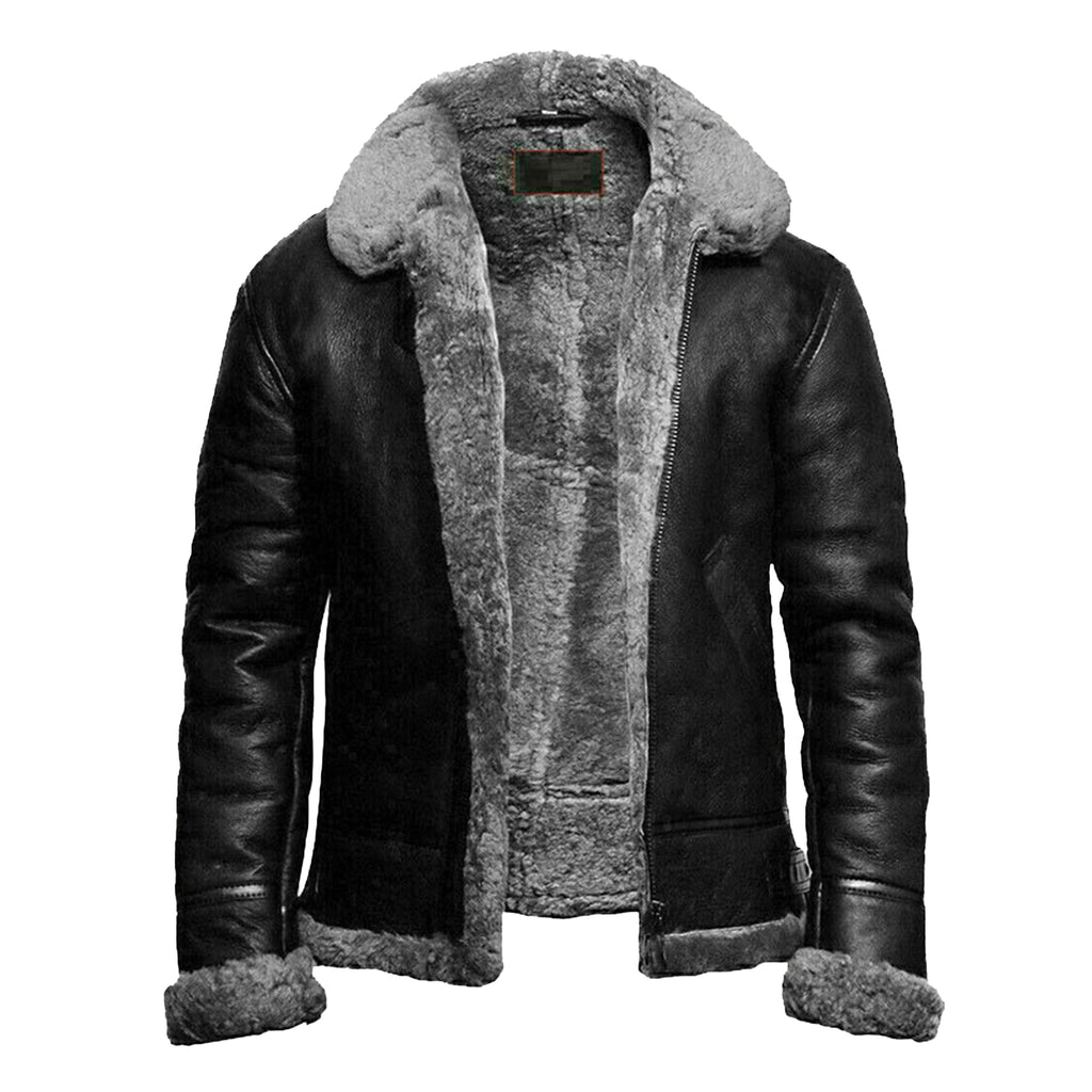 Black Shearling Leather Jacket For Men