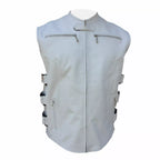 Leather Vest for Men White Vest for Motorcycle Club Wear Waistcoat
