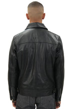 Mens Black Cowhide Leather Harrington Jacket-Geneva
