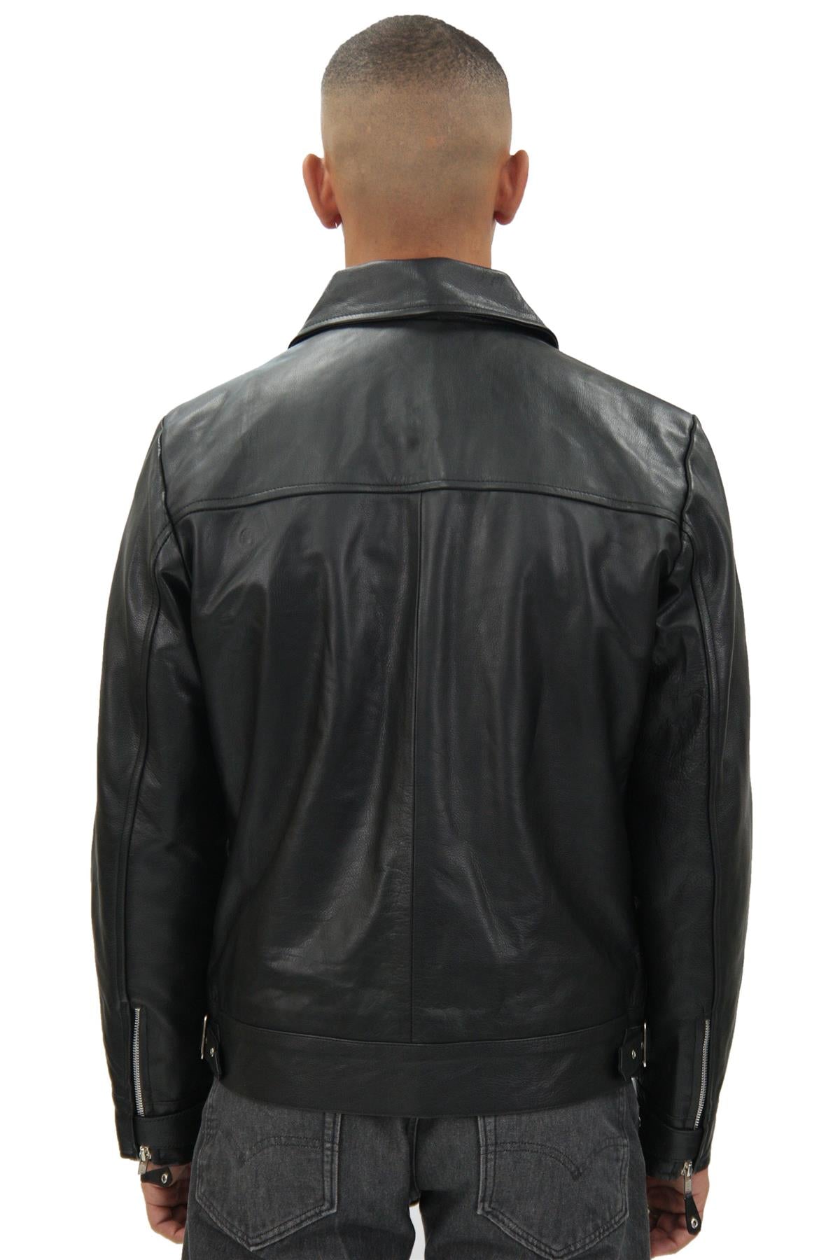 Mens Black Cowhide Leather Harrington Jacket-Geneva