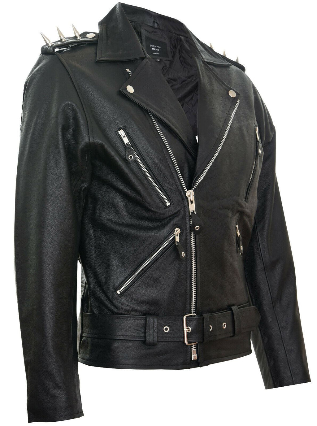 Mens Brando Black ''Ghostrider'' Spiked Leather Biker Jacket