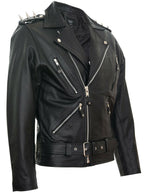 Mens Brando Black ''Ghostrider'' Spiked Leather Biker Jacket
