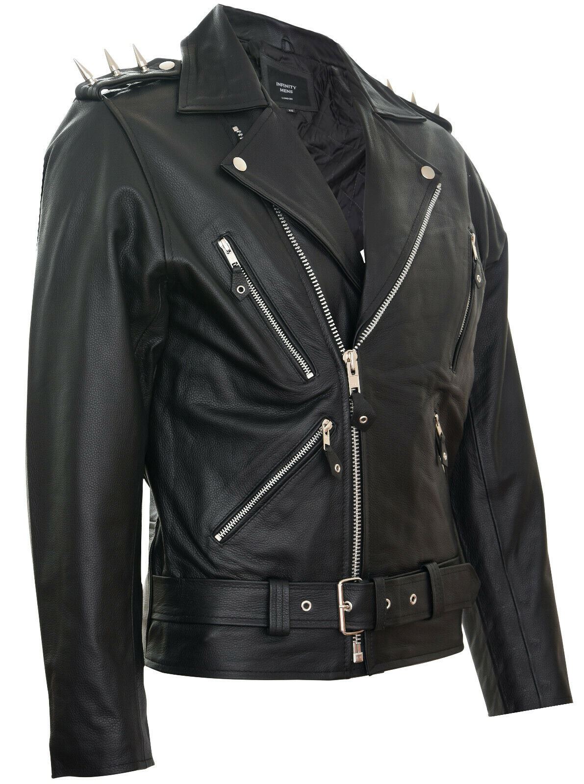 Mens Brando Black ''Ghostrider'' Spiked Leather Biker Jacket