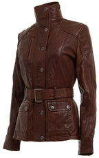 Womens Military Style Leather Biker Jacket-Phoenix