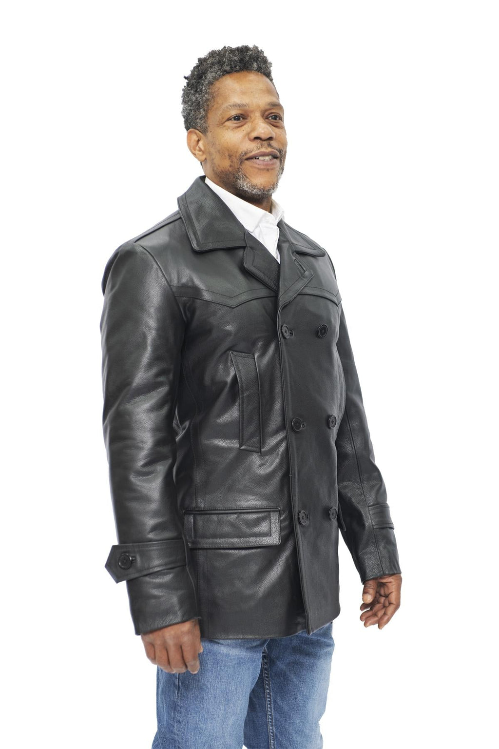Mens Cowhide Leather Peacoat-Krakaw
