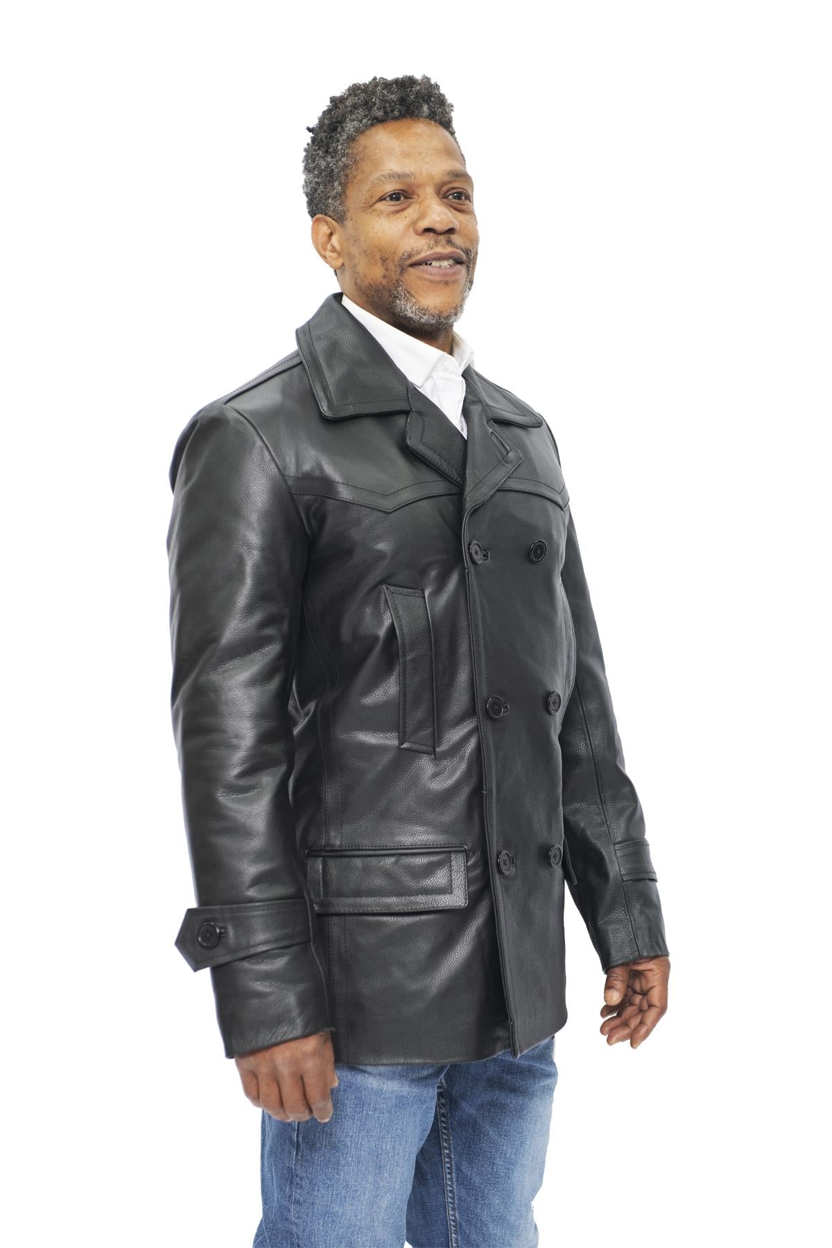 Mens Cowhide Leather Peacoat-Krakaw