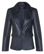 Womens One Button Leather Blazer Jacket-Newhaven